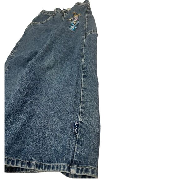 JNCO Gems Glowwy Girls Jeans Sz 10 Y2K Vintage USA Wide Leg Cartoon Embroidered - Picture 8 of 16